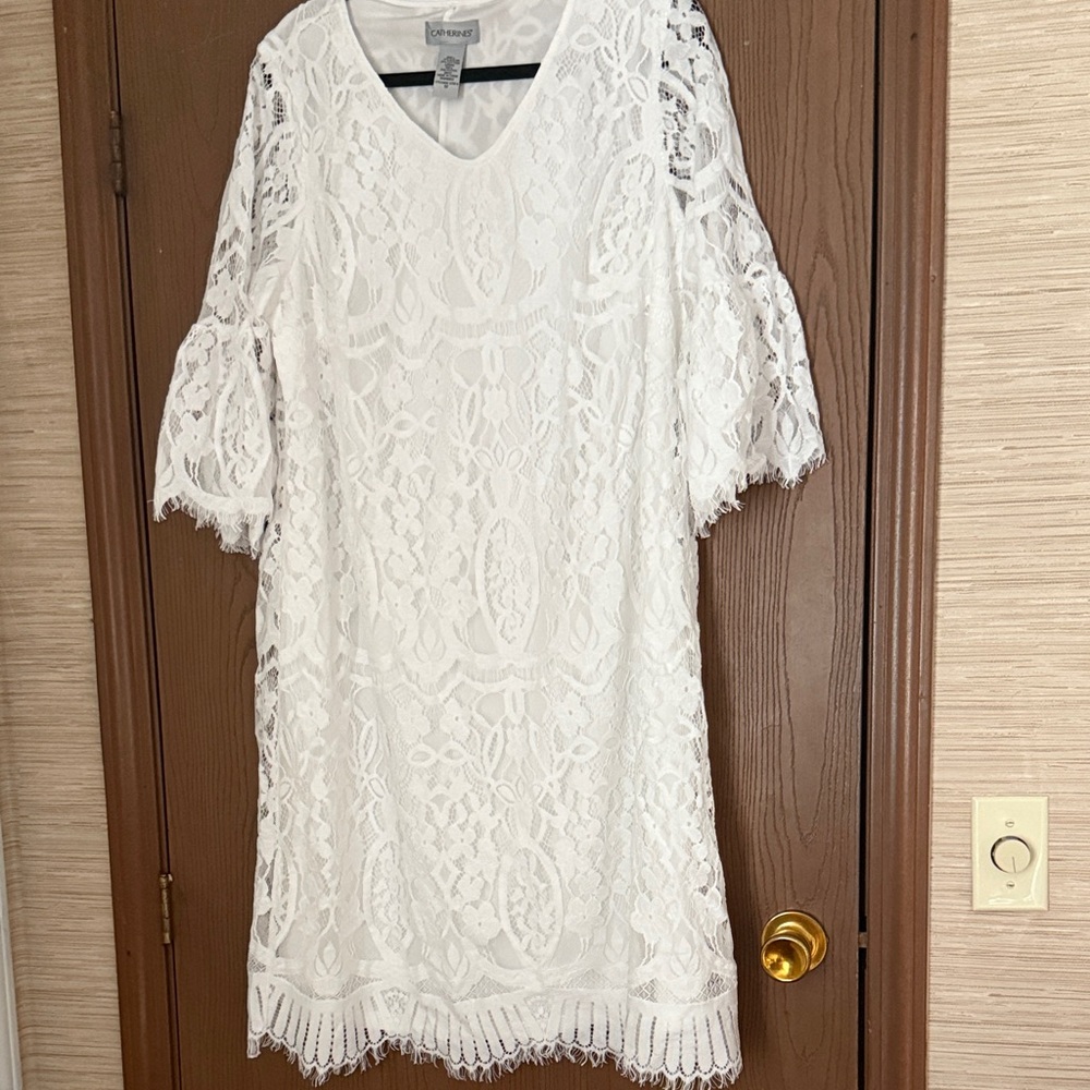 Catherine’s White Lace Elbow Sleeve Dress